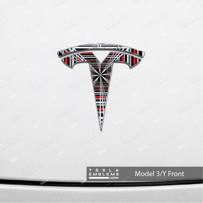 Plaid Tesla Emblem Decals (Front + Back) - Tesla Emblems