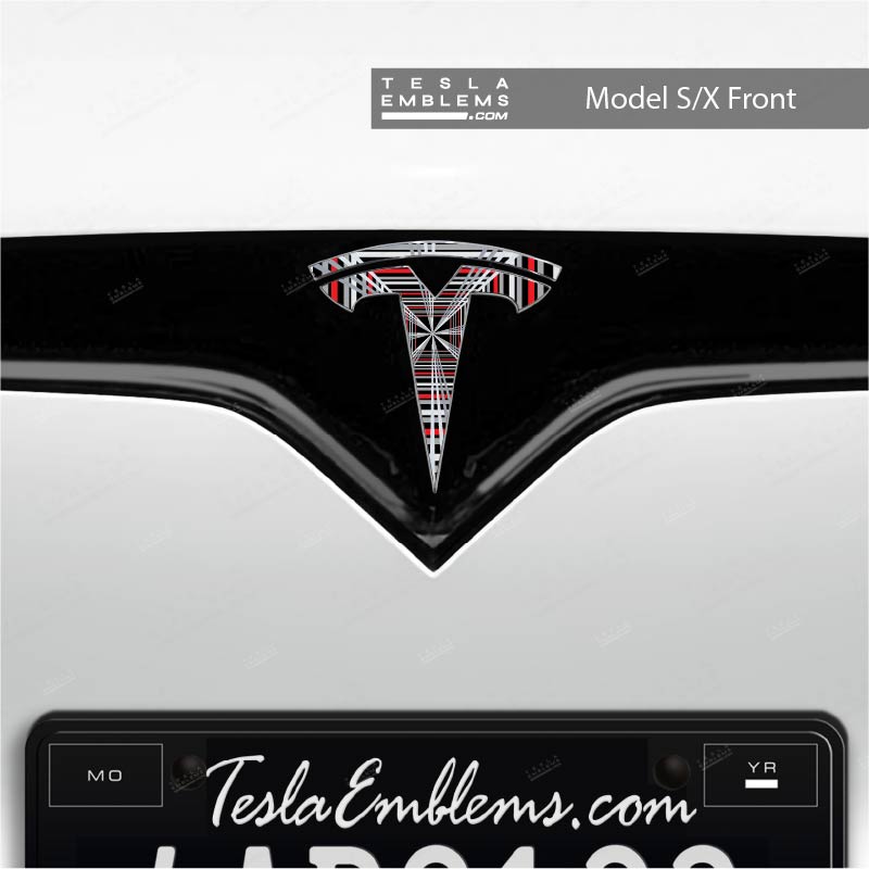 Plaid Tesla Emblem Decals (Front + Back) - Tesla Emblems