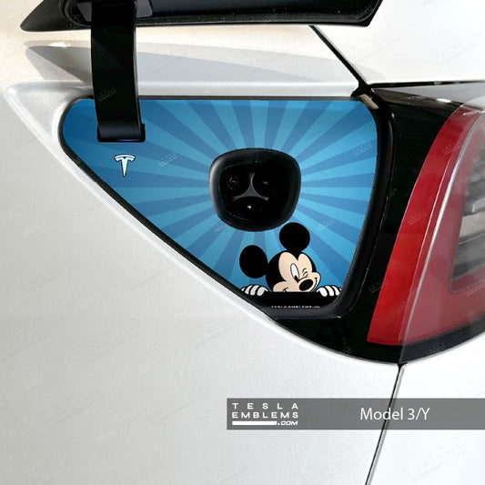 Peekaboo Mickey Tesla Charge Port Wrap - Tesla Emblems