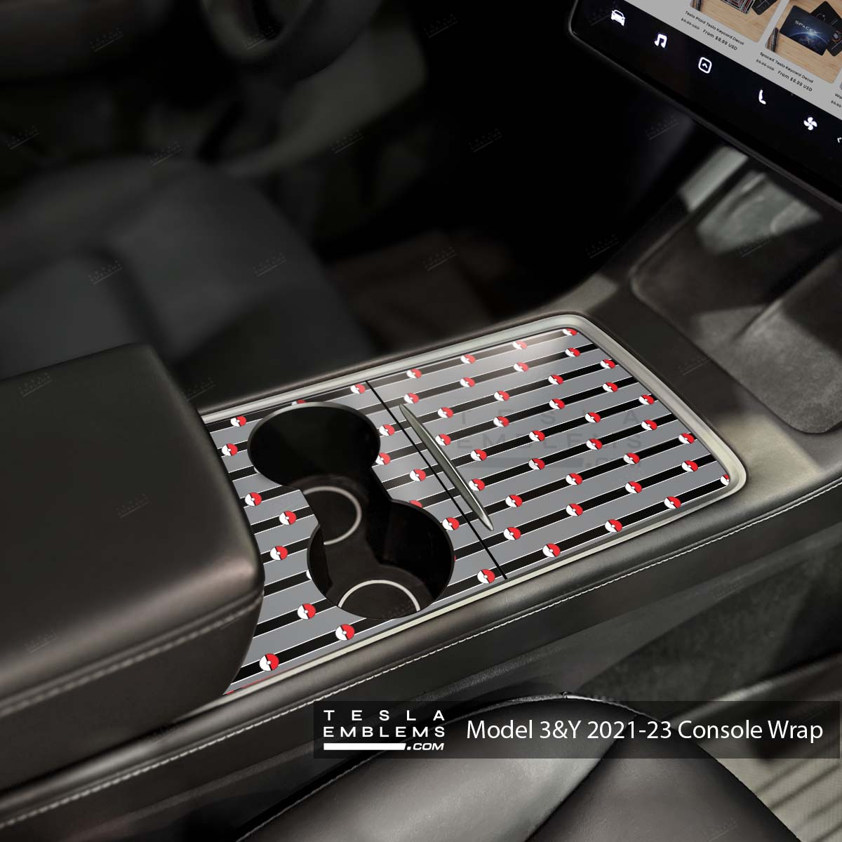 Pokemon Go Tesla Center Console Wrap Kit - Tesla Emblems