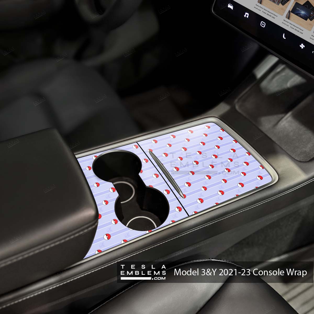 Pokemon Go Tesla Center Console Wrap Kit - Tesla Emblems