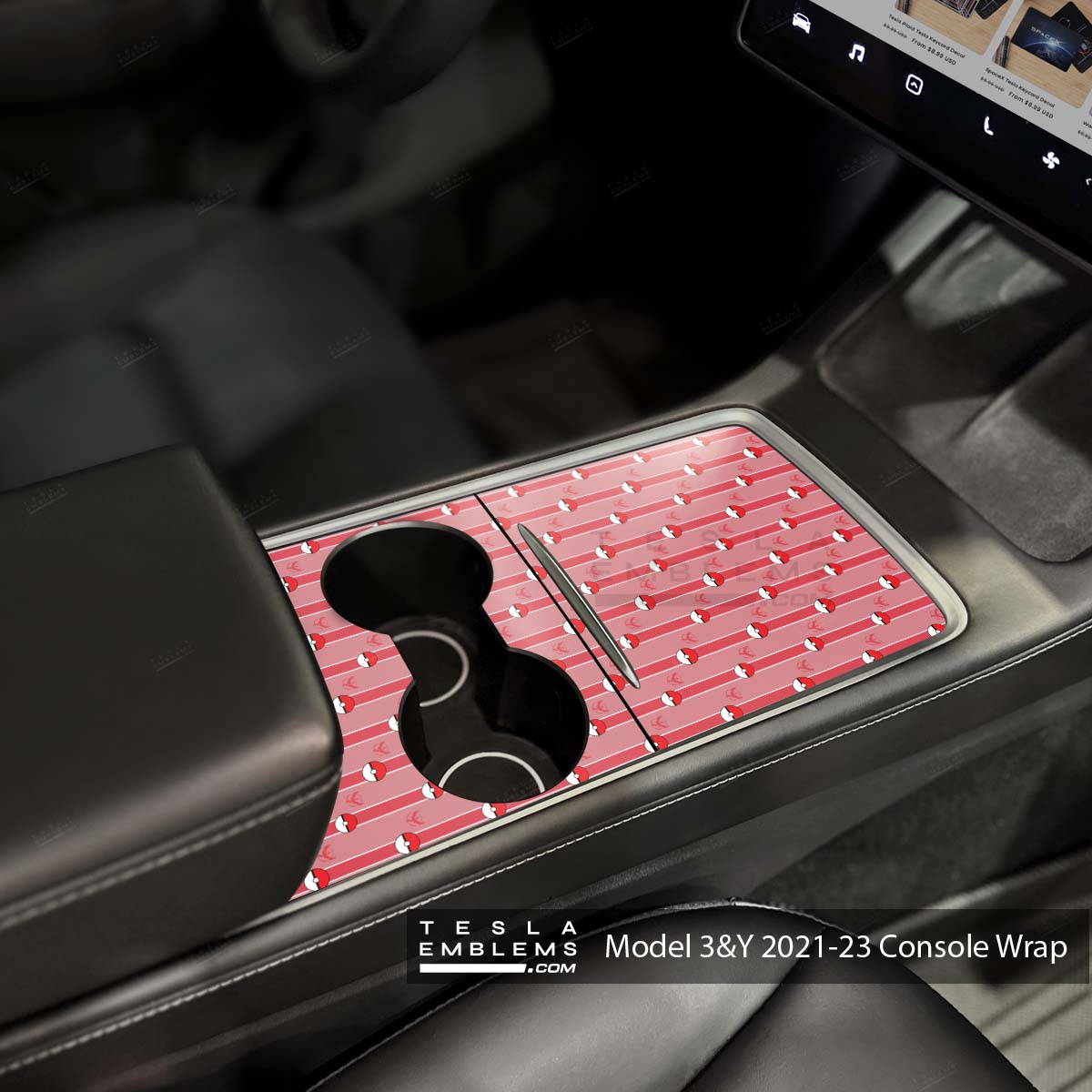 Pokemon Go Tesla Center Console Wrap Kit - Tesla Emblems