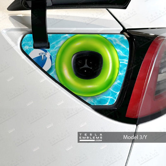 Pool Party Tesla Charge Port Wrap - Tesla Emblems