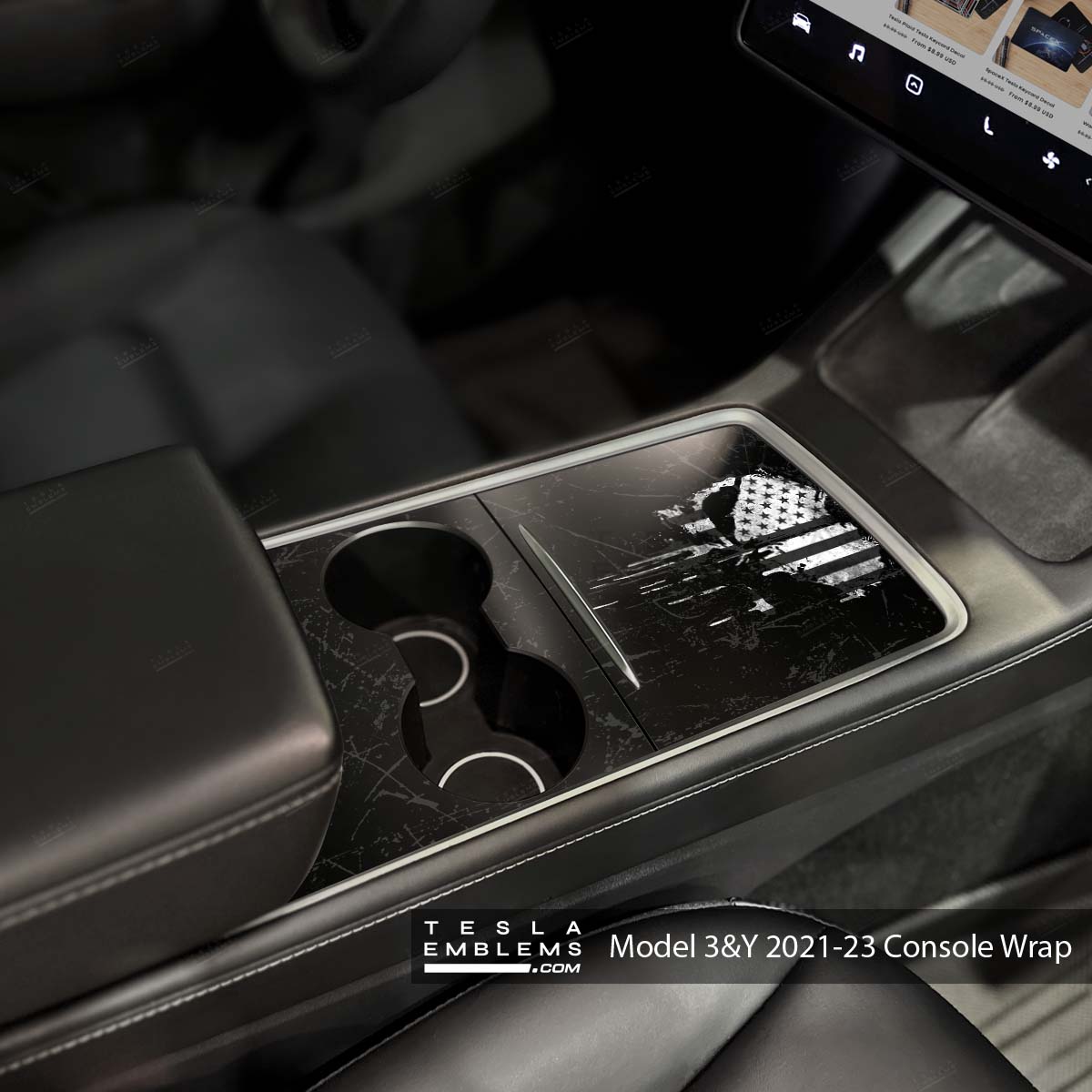 Punisher Skull Tesla Center Console Wrap Kit - Tesla Emblems