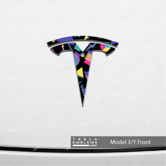Rad 80's Tesla Emblem Decals (Front + Back) - Tesla Emblems