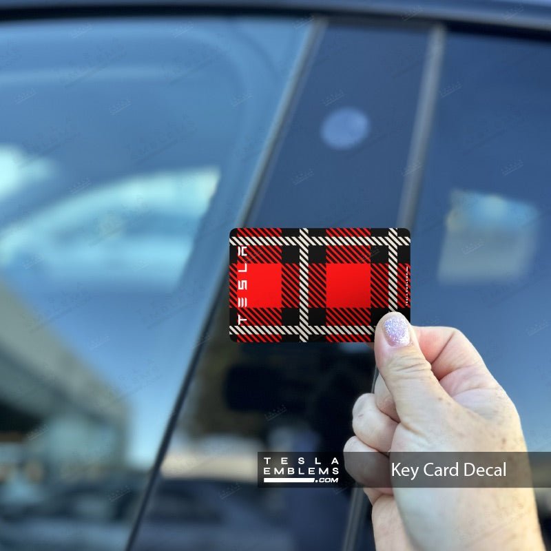 Red Plaid Tesla Keycard Decal - Tesla Emblems