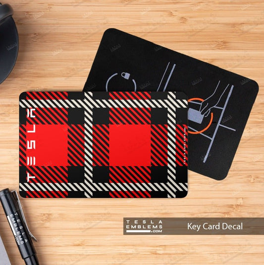 Red Plaid Tesla Keycard Decal - Tesla Emblems