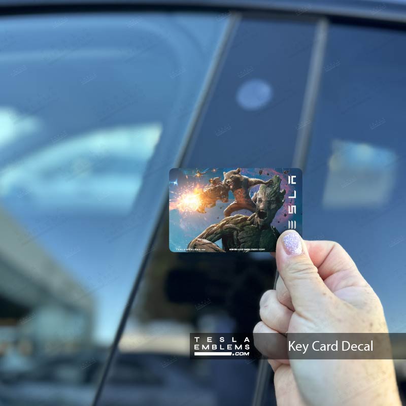 Rocket and Groot Keycard Decal - Tesla Emblems