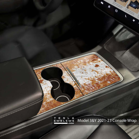 Rust Tesla Center Console Wrap Kit - Tesla Emblems