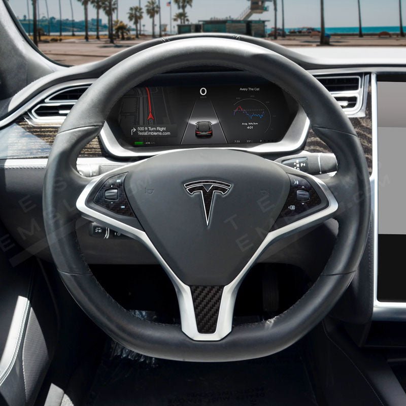3M Carbon Fiber Tesla Steering Wheel Trim Decal Kit (4pcs) - Tesla Emblems
