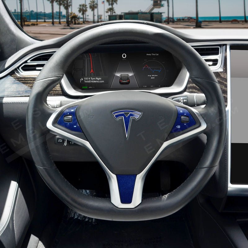3M Deep Blue Metallic Tesla Steering Wheel Trim Decal Kit (4pcs) - Tesla Emblems