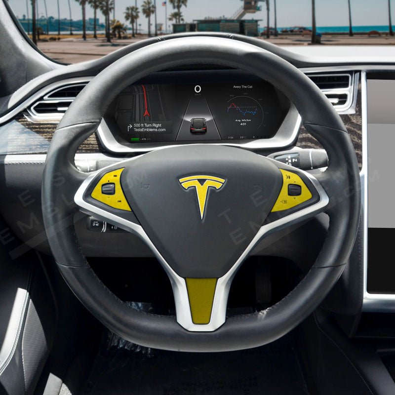 KPMF Matte Iced Yellow Tesla Steering Wheel Trim Decal Kit (4pcs) - Tesla Emblems