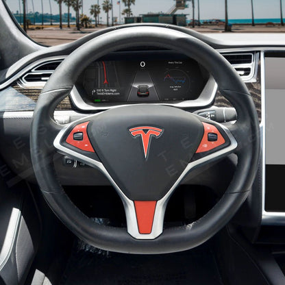 3M Matte Red Tesla Steering Wheel Trim Decal Kit (4pcs) - Tesla Emblems