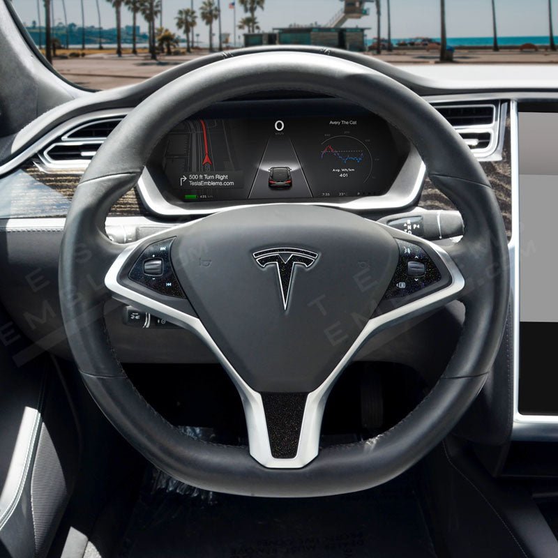 KPMF Morpheus Black Tesla Steering Wheel Trim Decal Kit (4pcs) - Tesla Emblems
