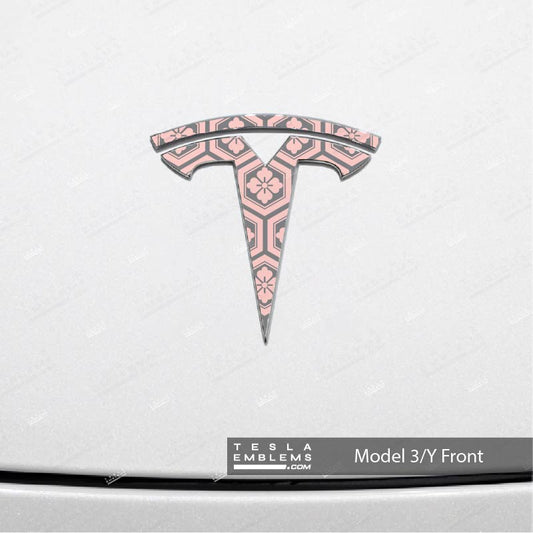 Sakura Hex Tesla Emblem Decals (Front + Back) - Tesla Emblems