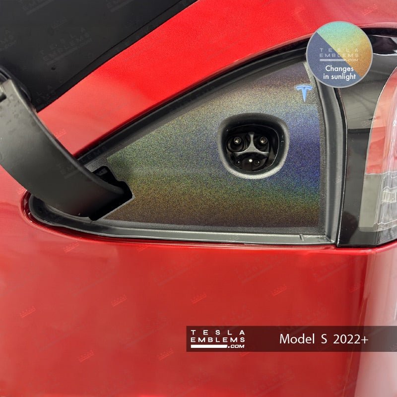 3M Satin Psychedelic Flip Tesla Charge Port Wrap - Tesla Emblems