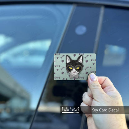Smart Tuxedo Cat Tesla Keycard Decal - Tesla Emblems