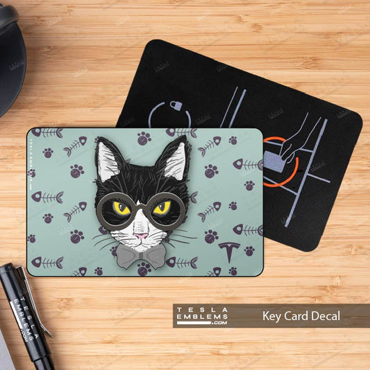 Smart Tuxedo Cat Tesla Keycard Decal - Tesla Emblems