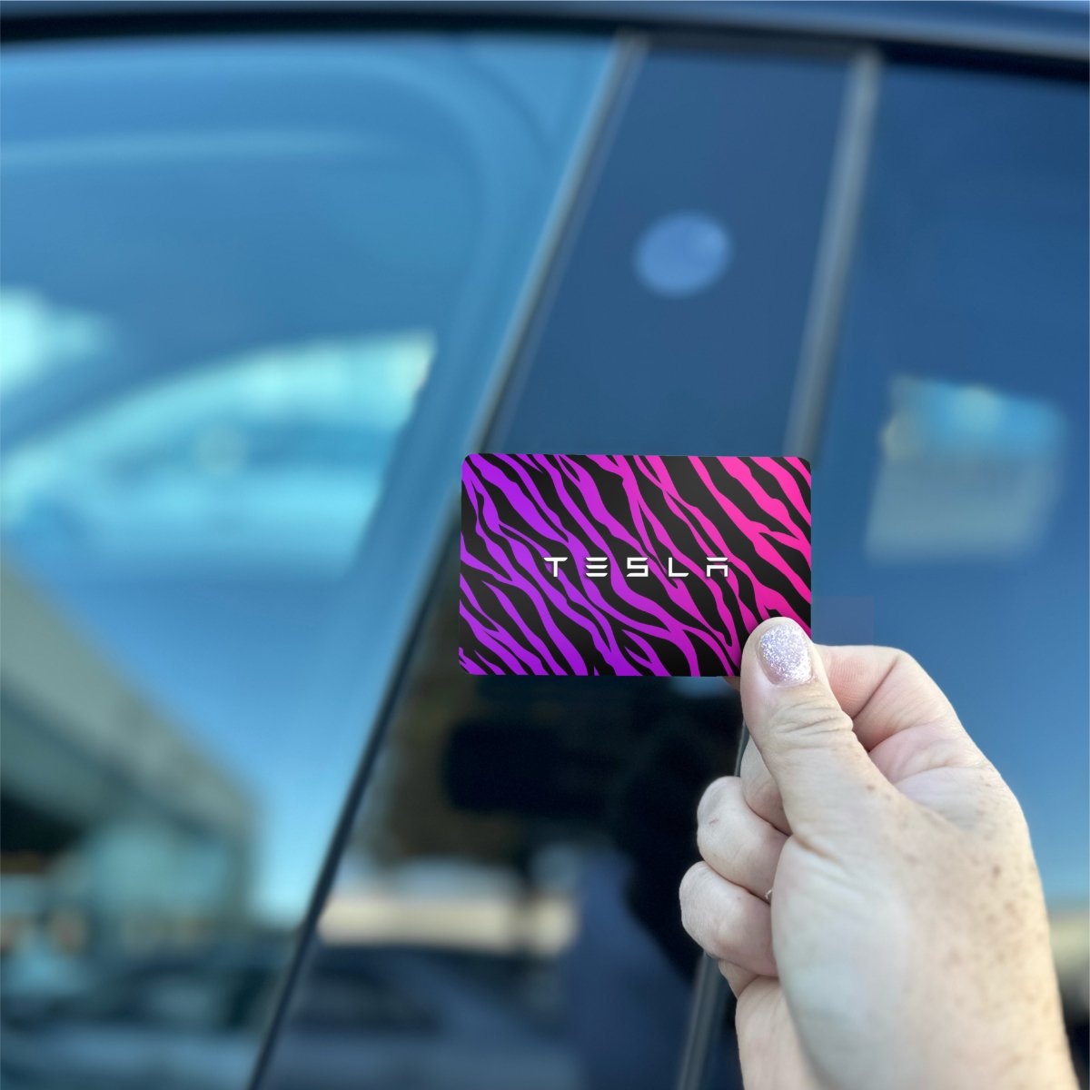 Stylish Zebra Tesla Keycard Decal - Tesla Emblems