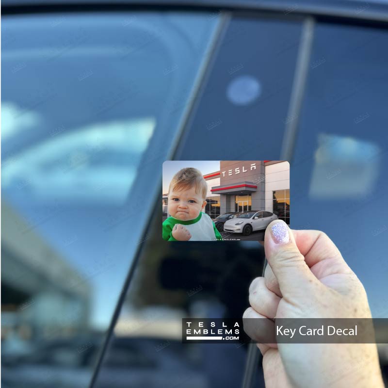 Success Kid At Tesla Meme Keycard Decal - Tesla Emblems