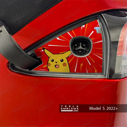 Surprise Pikachu Tesla Charge Port Wrap - Tesla Emblems