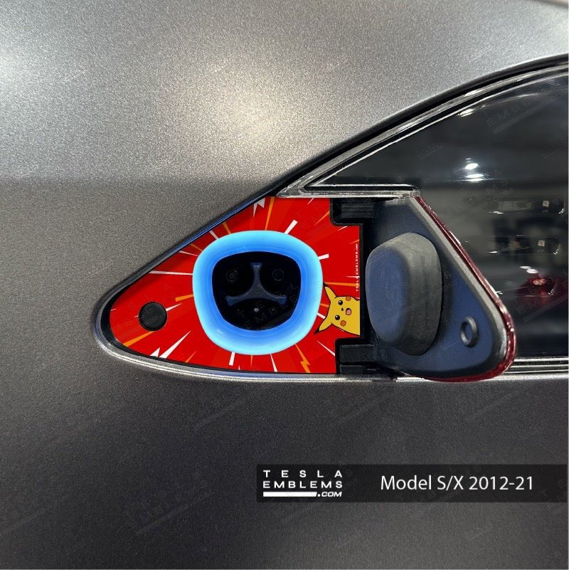 Surprise Pikachu Tesla Charge Port Wrap - Tesla Emblems