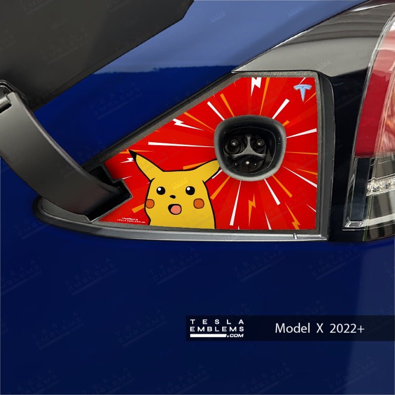 Surprise Pikachu Tesla Charge Port Wrap - Tesla Emblems