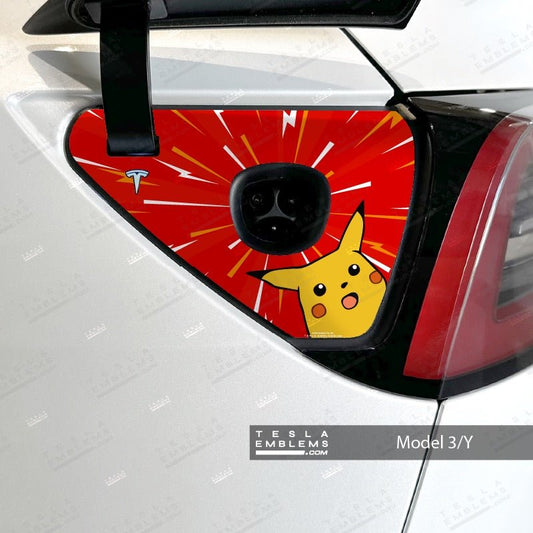 Surprise Pikachu Tesla Charge Port Decal - Tesla Emblems