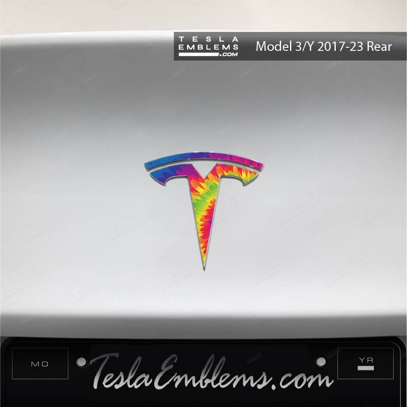 Tie Dye Tesla Emblem Decals (Front + Back) - Tesla Emblems
