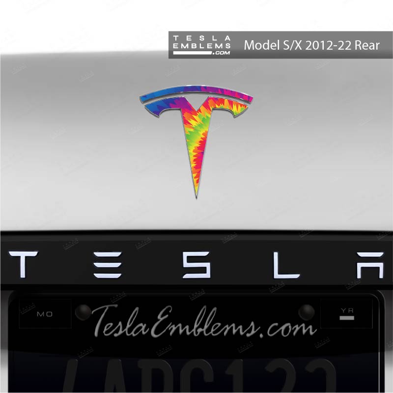 Tie Dye Tesla Emblem Decals (Front + Back) - Tesla Emblems