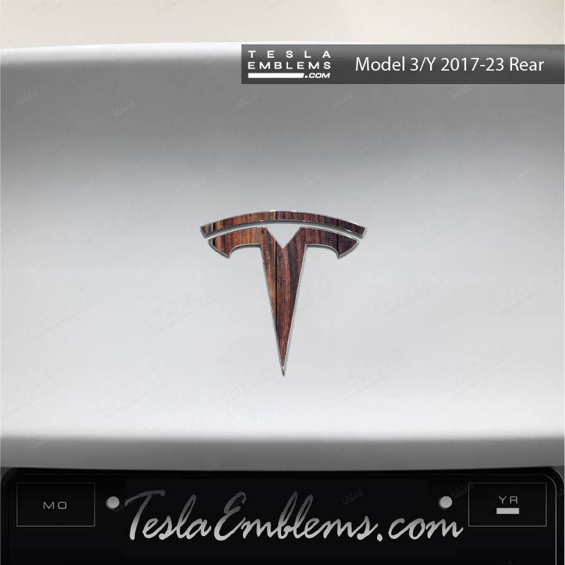 Wood Grain Tesla Emblem Decals (Front + Back) - Tesla Emblems