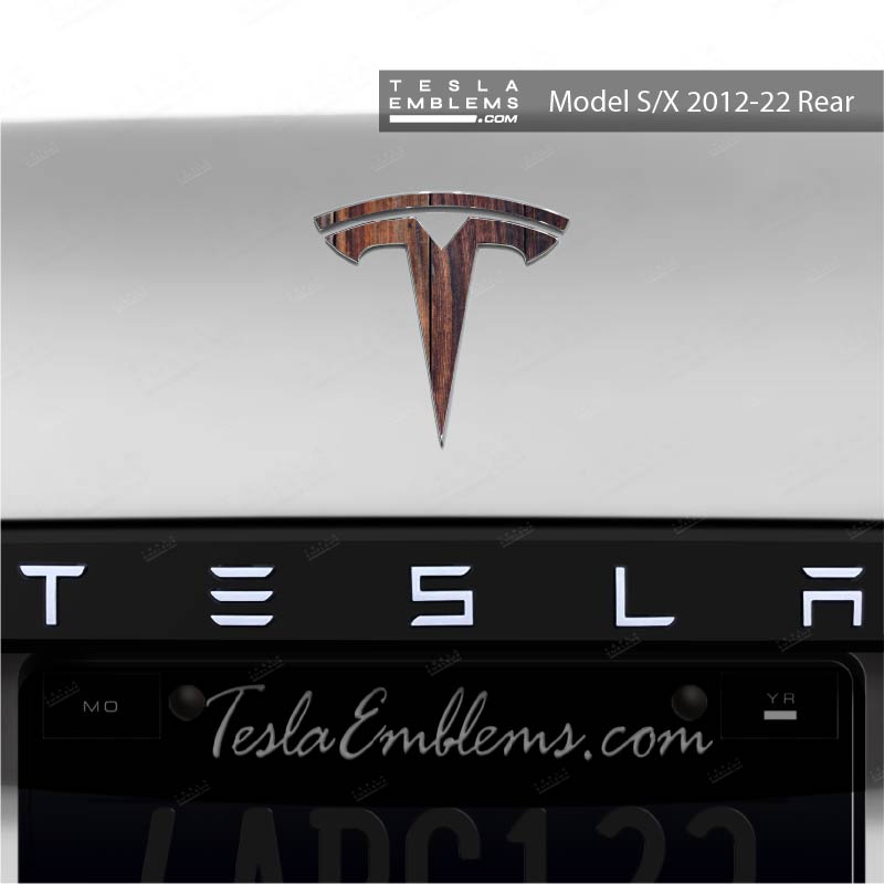 Wood Grain Tesla Emblem Decals (Front + Back) - Tesla Emblems