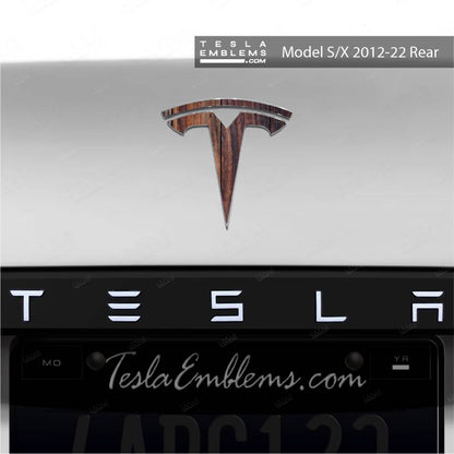 Wood Grain Tesla Emblem Decals (Front + Back) - Tesla Emblems